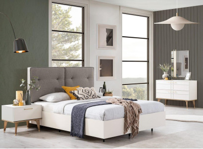 Bedroom Suite Double bed Complete e Bed White Fabric 3pcs Modern