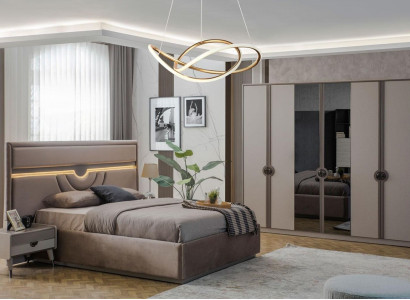 Double bed Complete e Bedroom furniture Bed Bedside tables Beige 4 pieces