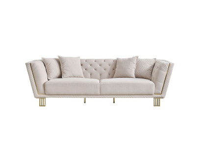 Modern White Chesterfield 3-Seater Living room Textile Couch Upholstered Sofa
