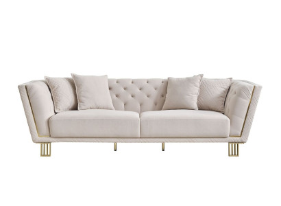 Modern White Chesterfield 3-Seater Living room Textile Couch Upholstered Sofa