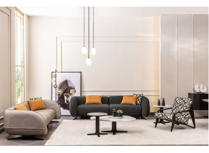 Gray three-seater upholstered sofas armchair coffee tables living room set 6 pieces