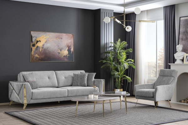 Upholstered set designer sofas 3-seater luxury armchair coffee tables 4 pieces