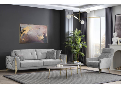 Upholstered set designer sofas 3-seater luxury armchair coffee tables 4 pieces