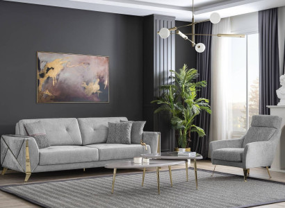 Upholstered set designer sofas 3-seater luxury armchair coffee tables 4 pieces