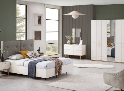 Group Double bed Complete e Bed Bedroom furniture Wood 6-piece set White