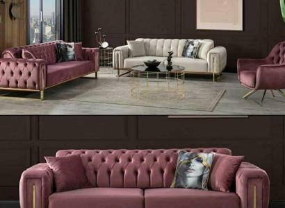 Furniture Living room Multicolored Set 2x 3-Seater Sofas and Armchair 3-piece.