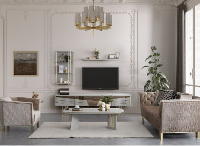 Modern Gray Living room Suite Luxury TV Wardrobe Wall Cabinets Shelves