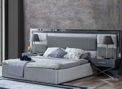 Gray Bedroom Furniture Stainless Steel Bed Designer Wood Bedside tables 3pcs