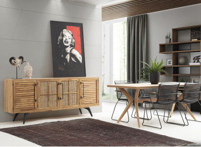Dining set dinette Dining room Dining table Chairs Sideboard 6pcs Brown Wood