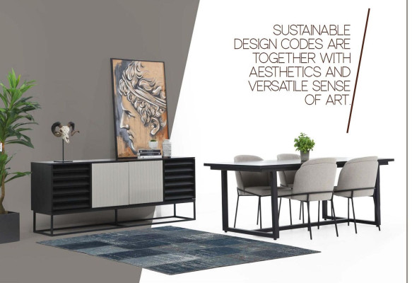 Dining corner Dining set Dining room Dining table Chairs 7-piece Wood Gray Set new