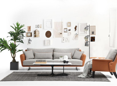Sofa set 31 Seater Living room Sofa Orange Fabric Armchair three seater
