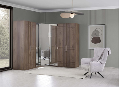 Corner Cabinet Wardrobe Wardrobe Brown Wood Mirror 7 Doors Big