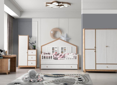 Stylish Children's room Set Bed Wardrobe and Table Helles 4-piece