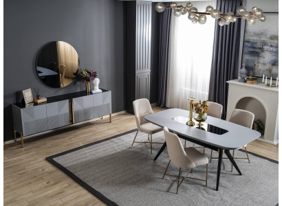 Modern Gray Dining room Suite Wood Furniture Luxury Dining table Sideboard