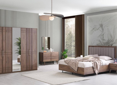 Complete e bedroom furniture Double bed Wood 6-piece Bedroom Brown