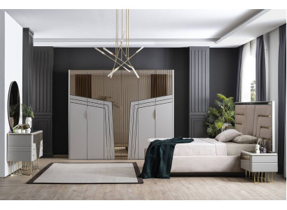 Modern Bedroom Set Luxury Bed 2x Bedside tables Wardrobe 6 pieces.