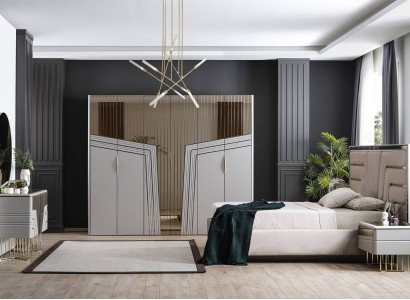Modern Bedroom Set Luxury Bed 2x Bedside tables Wardrobe 6 pieces.