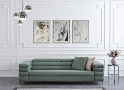 Green Living room Sofa Wooden Frame Designer 4-Seater Textile Couch Modern