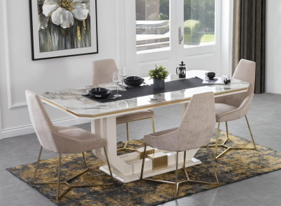 White Modern Dining room Furniture Designer Dining table x6 Chairs 7pcs Set new