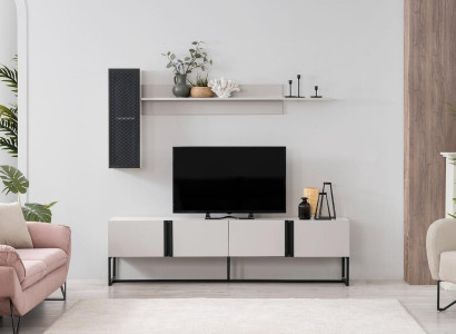 Suite TV Stand Wardrobe TV-cabinet Lowboard Living room Shelves White Wood