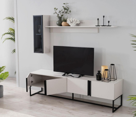 Suite TV Stand Wardrobe TV-cabinet Lowboard Living room Shelves White Wood