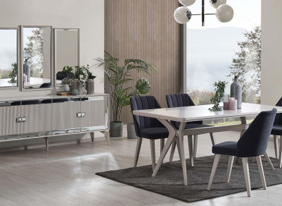 Dining room Luxury Dining set Suite Dining table Set 9pcs Gray Wood Table