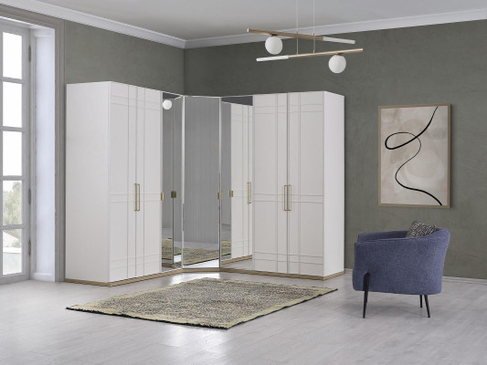 Corner cabinet Wardrobe Cabinets White Wood Mirror 7 doors Big