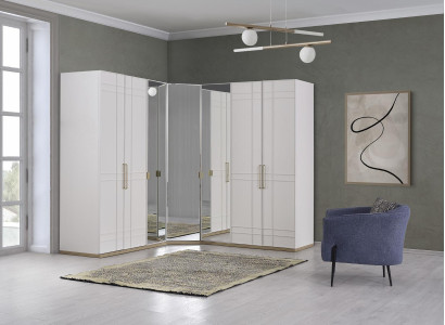 Corner cabinet Wardrobe Cabinets White Wood Mirror 7 doors Big