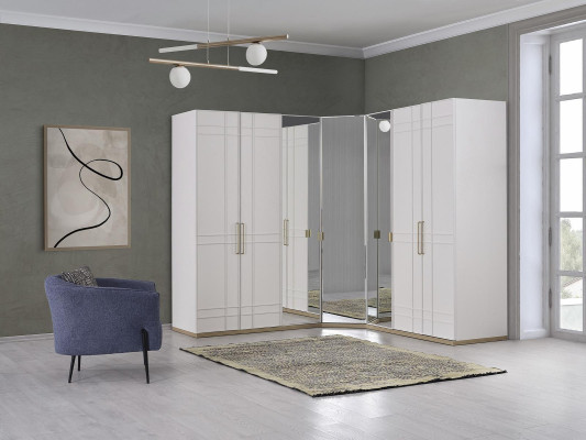 Corner cabinet Wardrobe Cabinets White Wood Mirror 7 doors Big