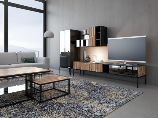 Wall unit TV stand TV cabinet Lowboard Display case Wood Modern Brown Living room