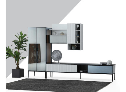 Wall unit TV stand TV cabinet Lowboard Display case Wood Modern White Living room