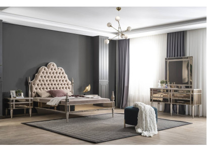 Modern Bedroom Suite Luxury Chesterfield Bed 2x Bedside tables