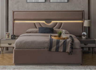 Double bed Bedroom Bed Bedside tables Beige Set 3-piece bed base