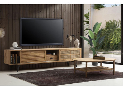 TV Stand TV-cabinet Lowboard Coffee table Brown Wood Modern Living room Set