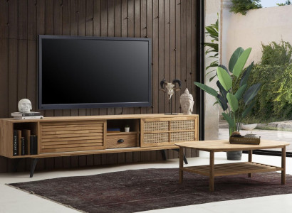 TV Stand TV-cabinet Lowboard Coffee table Brown Wood Modern Living room Set