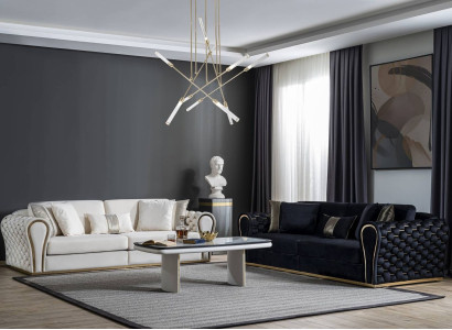 Black White Sofa set 3+3 Designer Seater Luxury Upholstery 2x Sofas
