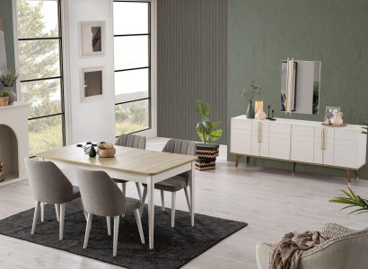 Dining set Dining room furniture Set 9 pieces Dining room Dining table Chairs Wood White