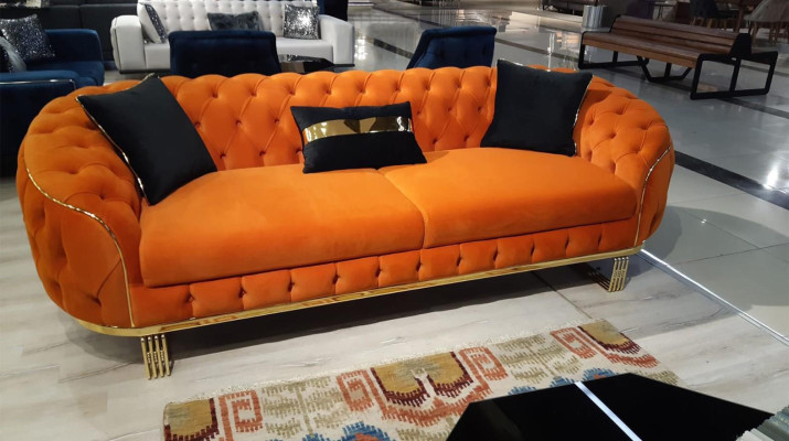 Stylish 3-Seater Sofa Chesterfield Orange Modern Living room furniture
