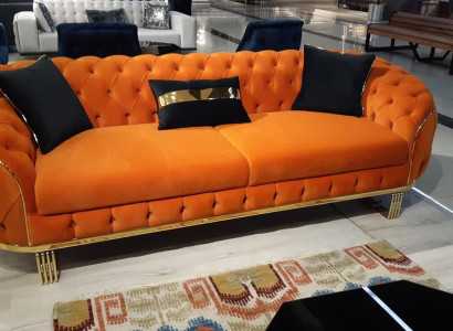 Stylish 3-Seater Sofa Chesterfield Orange Modern Living room furniture