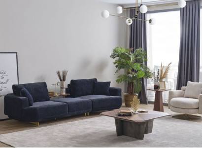 Blue three-seater White Armchair Designer Living room Sofa set 2 pieces