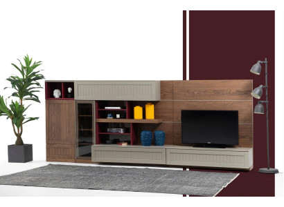 Wall unit TV stand TV cabinet Lowboard Display case Wood Modern Brown Living room