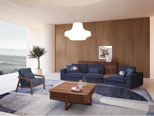Blue Sofa set Set Three Seater Sofas Living room Armchair Modern Design Textile