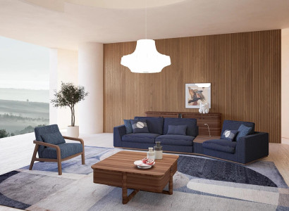 Blue Sofa set Set Three Seater Sofas Living room Armchair Modern Design Textile