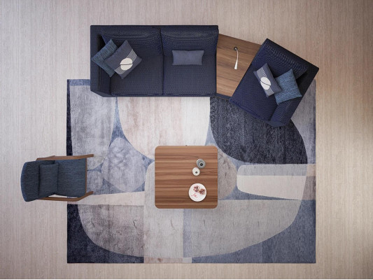 Blue Sofa set Set Three Seater Sofas Living room Armchair Modern Design Textile