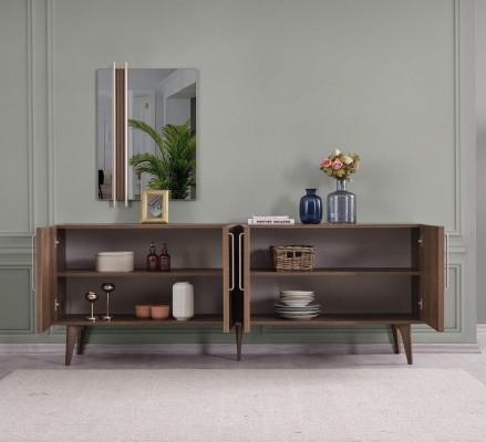 Suite Sideboard with Mirror Chest of drawers Wood Brown Dining room
