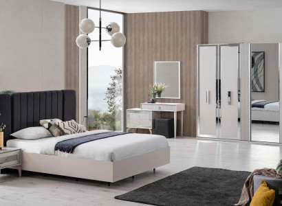 Big Bedroom Suite Double bed Bed Wood Set 7pcs White Modern