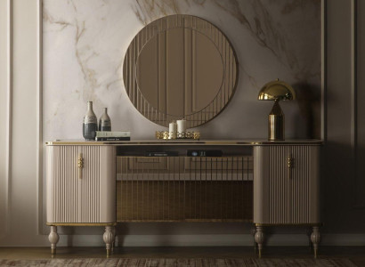 Luxurious Living room Set Modern Sideboard Glass Mirror Wood Sideboard