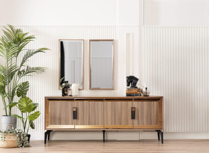 Sideboard Sideboard with Mirror Group Chest of drawers Wood Gold Dining room