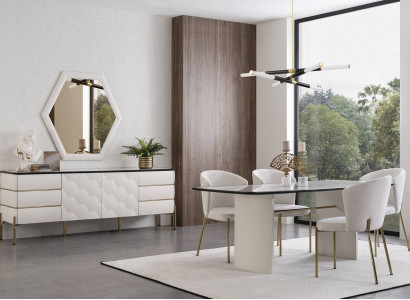 Stylish Dining room Suite Large Dining table 4x Chairs Sideboard Mirror