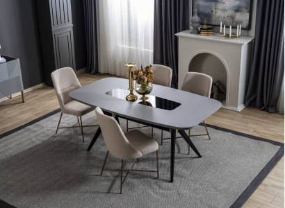 Gray and White Dining room Furniture Dining table Luxury 4x Upholstered Chairs Modern Set